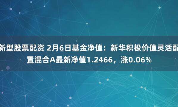 新型股票配资 2月6日基金净值：新华积极价值灵活配置混合A最新净值1.2466，涨0.06%