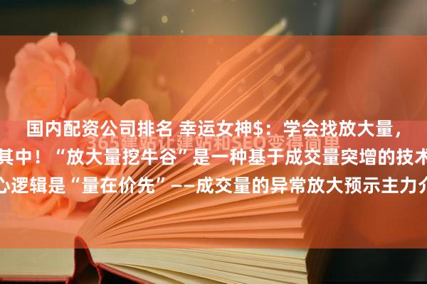 国内配资公司排名 幸运女神$：学会找放大量，放巨量的，牛谷就藏在其中！“放大量挖牛谷”是一种基于成交量突增的技术分析方法，其核心逻辑是“量在价先”——成交量的异常放大预示主力介入或市场情绪转向，进而推动价格上涨。...