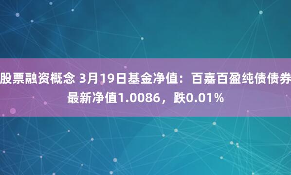 股票融资概念 3月19日基金净值：百嘉百盈纯债债券最新净值1.0086，跌0.01%