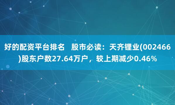 好的配资平台排名   股市必读：天齐锂业(002466)股东户数27.64万户，较上期减少0.46%
