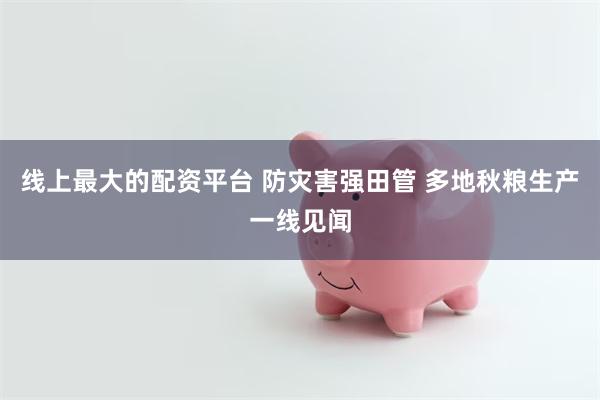 线上最大的配资平台 防灾害强田管 多地秋粮生产一线见闻